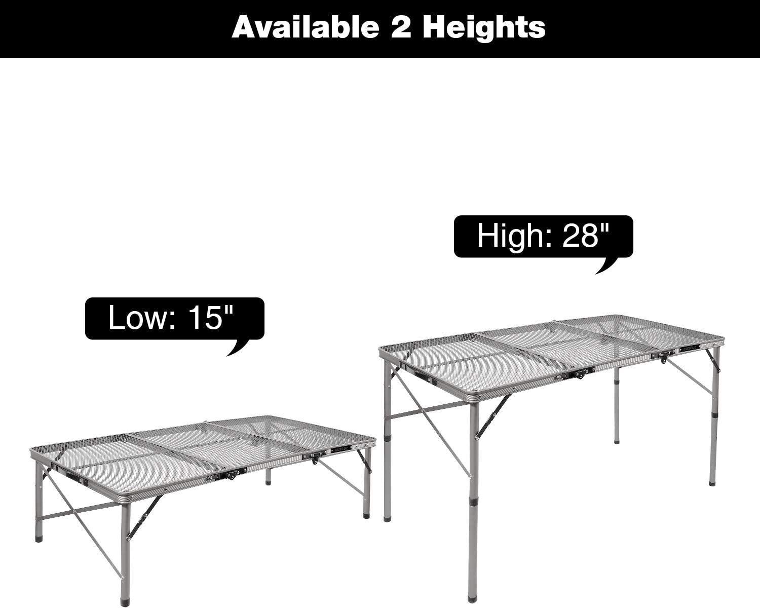 REDCAMP Folding Portable Grill Table for Camping, Lightweight Aluminum Metal Grill Stand Table for Outside Cooking Outdoor BBQ RV Picnic, Easy to Assemble with Adjustable Height Legs, Silver