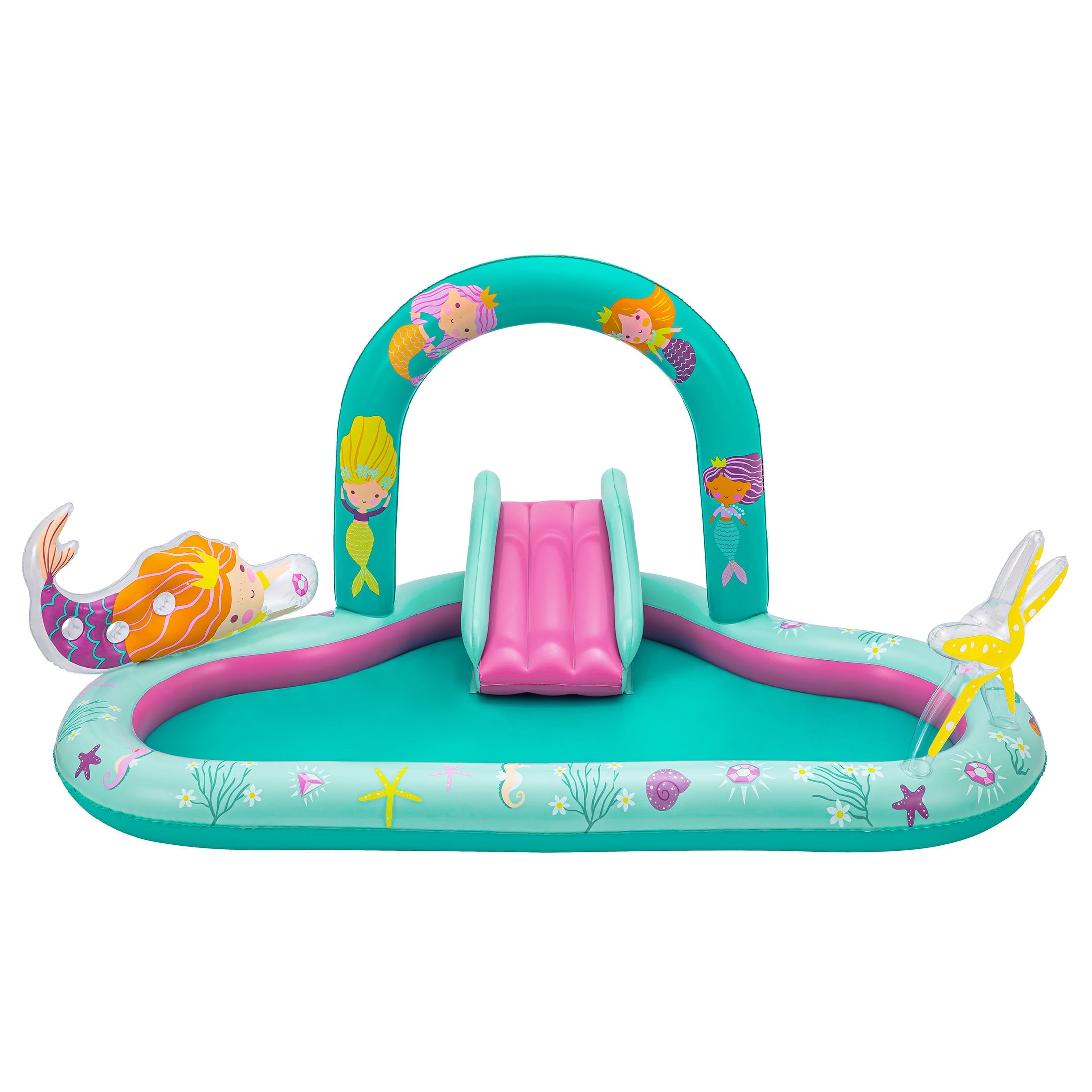 Bluescape Mermaid Inflatable Play Center, Kids Splash Pool with Sprinkler, Toys & Slide,  Age 2 & up, Unisex