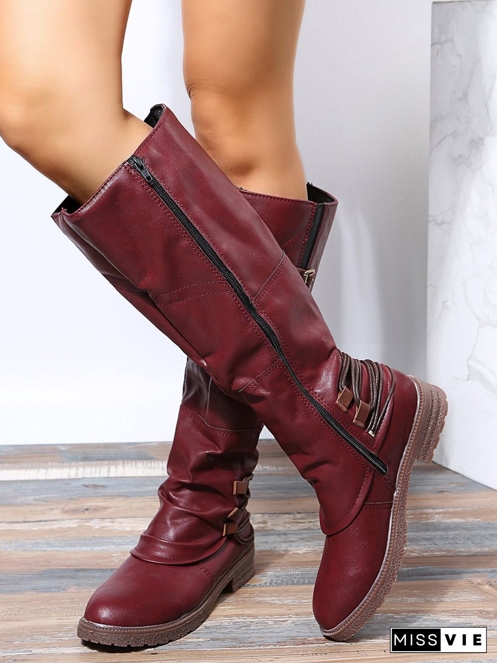 Vintage Buckle Rope Riding Boots