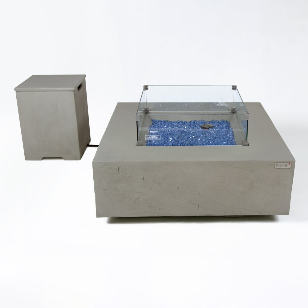 Elementi Plus Capertee Outdoor Fire Pit Table Concrete Square 60000 BTU   40 x 40 inches with Lid  Fire Glass  and Cover