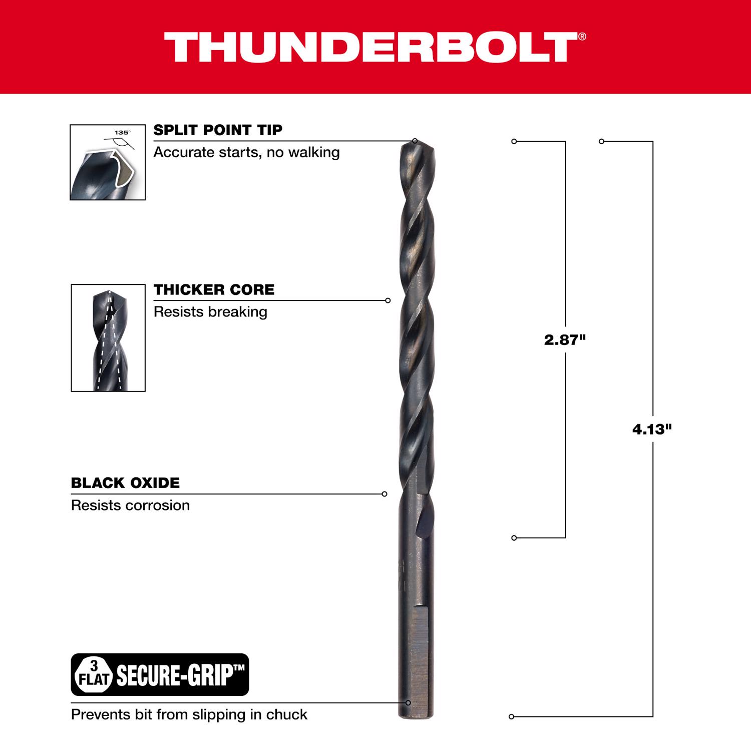 MW Thunderbolt 17/64 in. X 4-1/8 in. L Black Oxide Drill Bit 1 pc