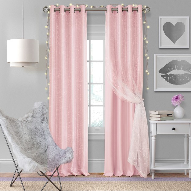 Aurora Kids Room Darkening Sheer Sparkle Overlay Single Curtain Panel Elrene Home Fashions