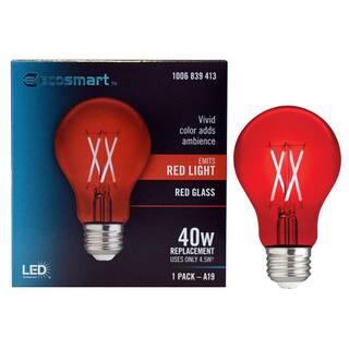 EcoSmart 40-Watt Equivalent A19 Dimmable Filament Red Colored Glass LED Light Bulb (1-Pack) FG-04240