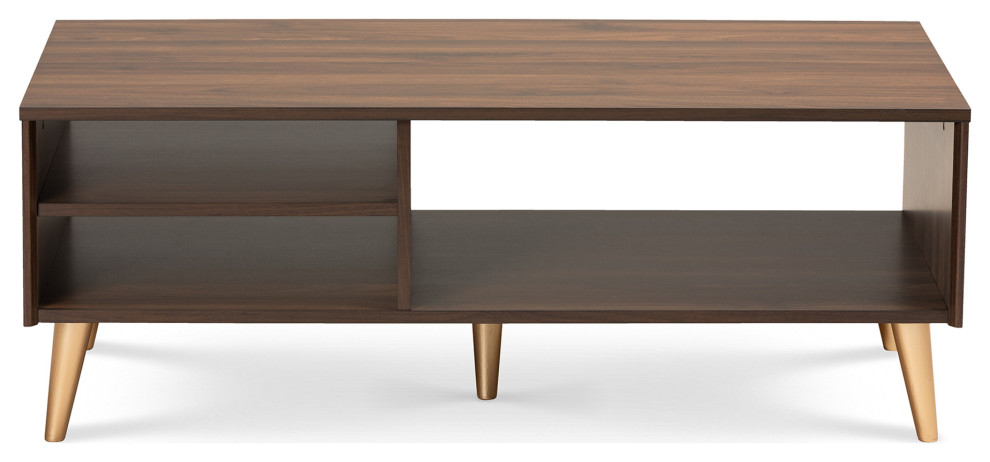 Noelene Mid Century Walnut Brown and Gold Wood Coffee Table   Midcentury   Coffee Tables   by Baxton Studio  Houzz