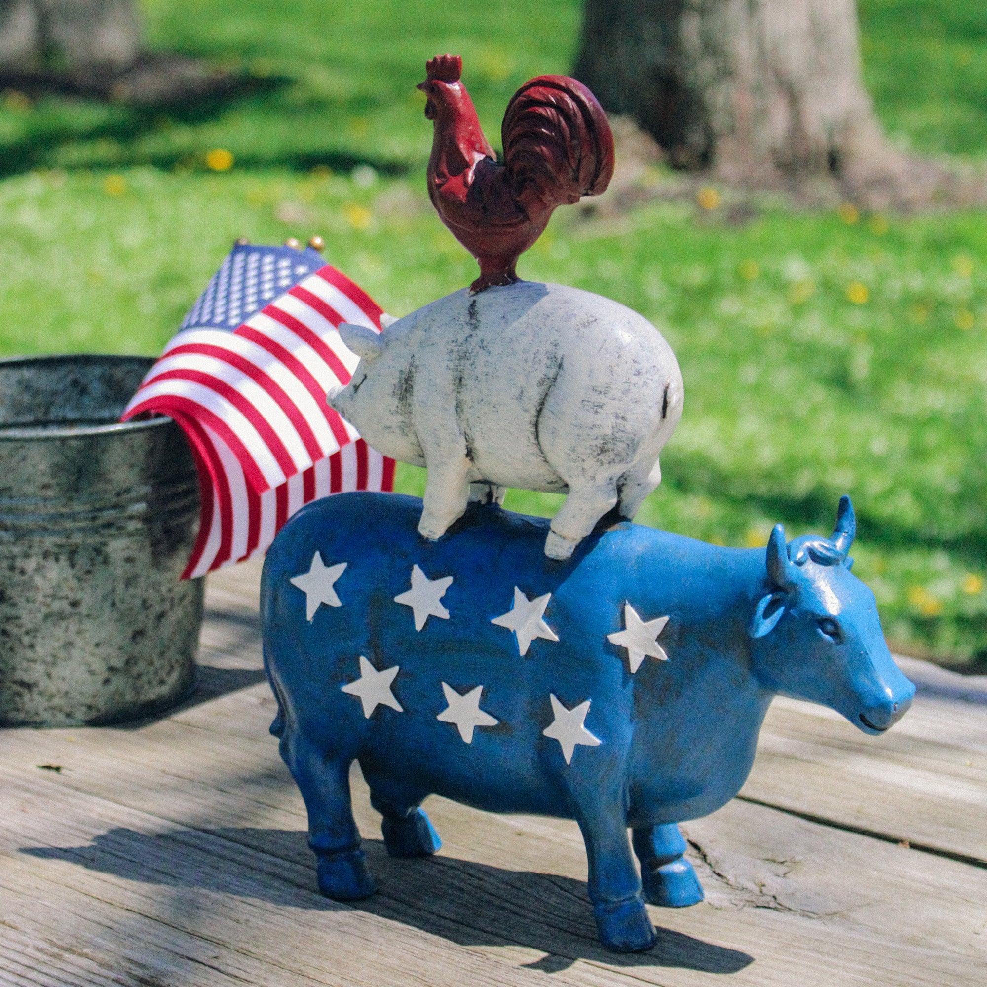 12" Stacked Patriotic Farm Animals Outdoor Garden Statue