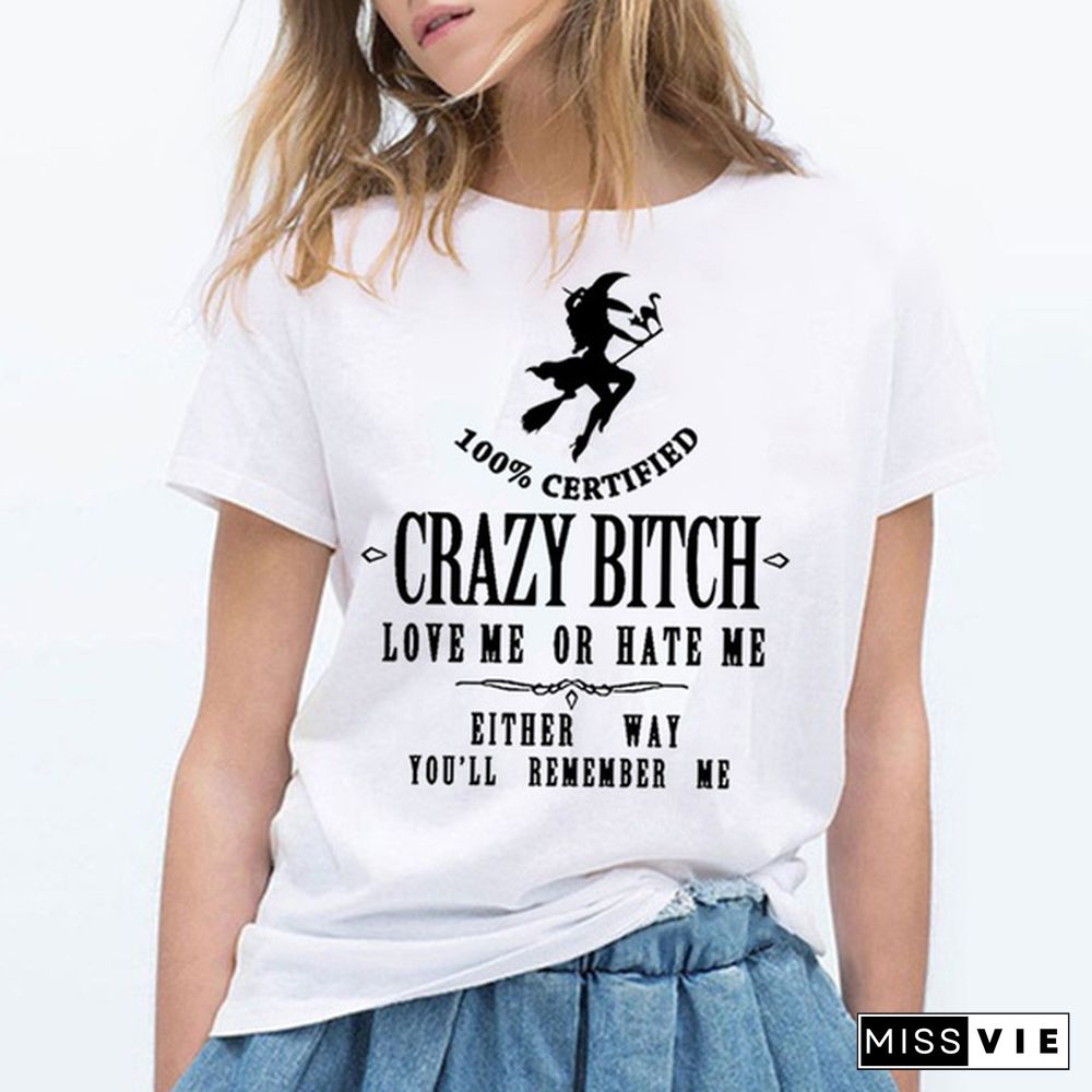 New Women's Funny Graphic Tees Crazy Bitch Shirt Short Sleeve TShirt Casual T-shirt