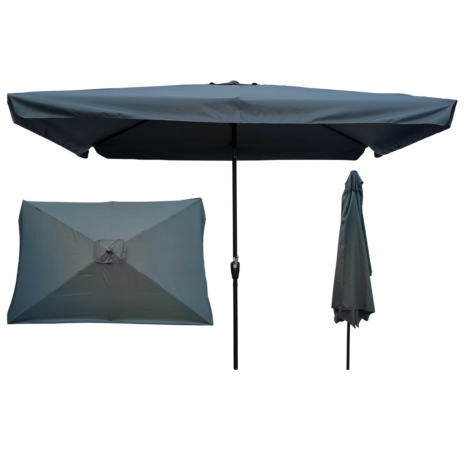 OVERDRIVE 10 x 6.5 Ft Patio Outdoor Umbrellas Rectangular Market Table Umbrellas with Crank and Push Button Tilt (Gray)