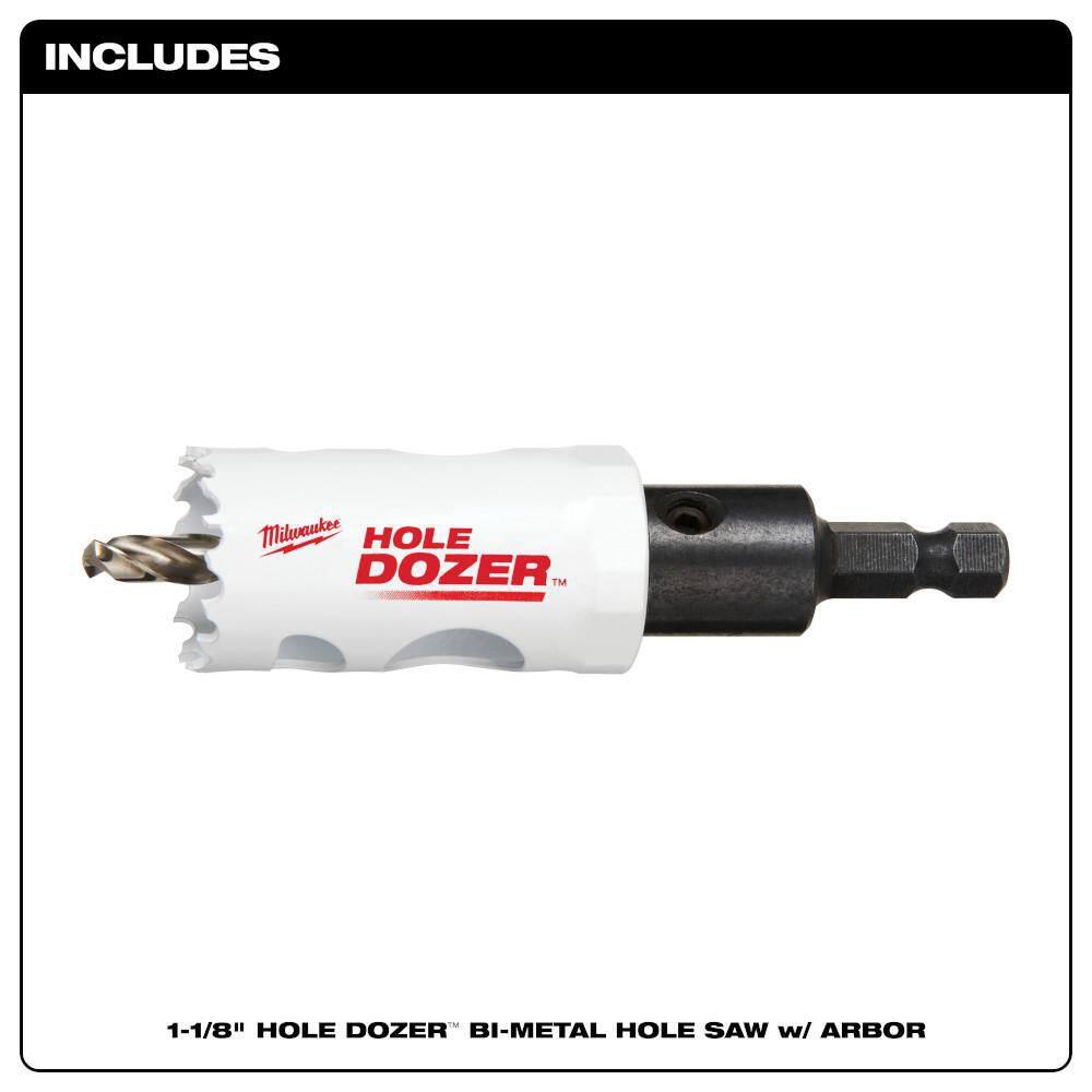 MW 1-18 in. Hole Dozer Bi-Metal Hole Saw with 38 in. Arbor  Pilot Bit 49-56-9663