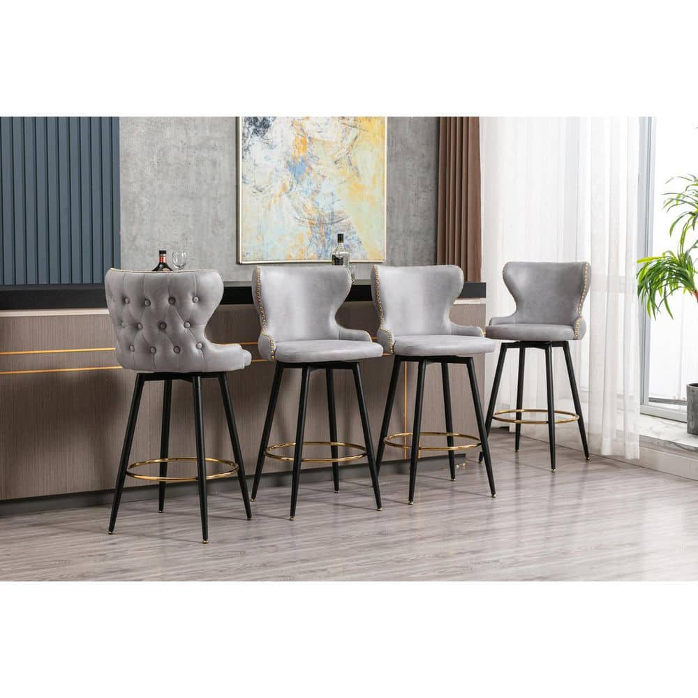 ANBAZAR 29 in.H Gray Low Back Metal Frame, 28.7 in.H Stool, Bar Stool with Fabric Seat and Footrest Set of 2 WJZ-136F