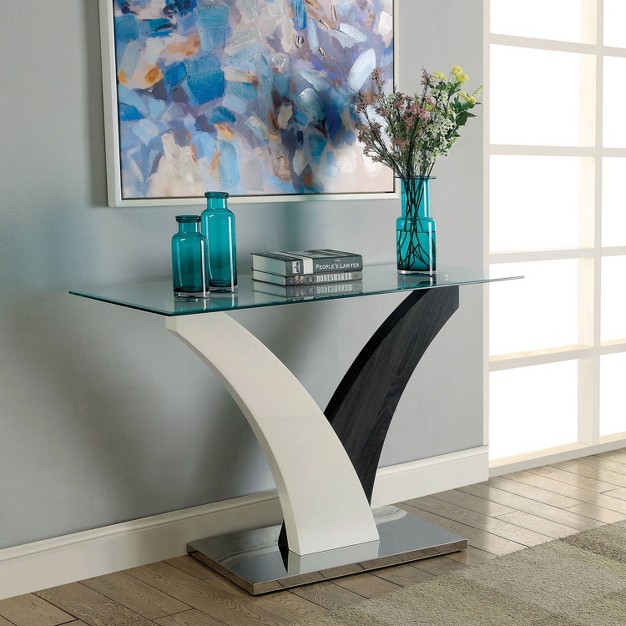 Niessa Contemporary Sofa Table White dark Gray chrome Homes Inside Out