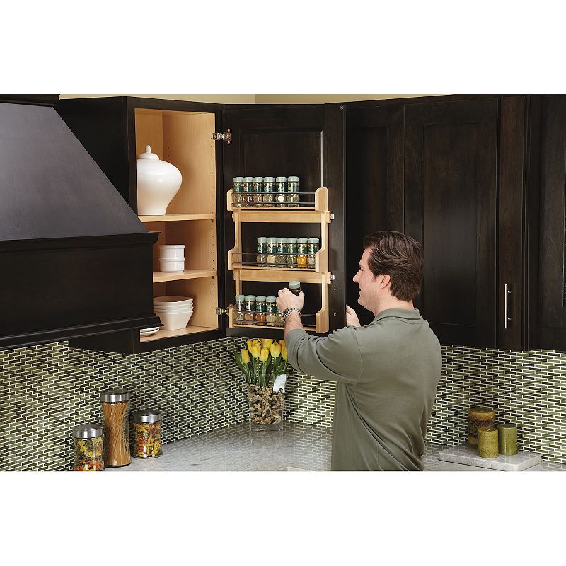 Rev-A-Shelf 4SR-21 21-Inch Cabinet Door Mounted Wood 3-Shelf Storage Spice Rack