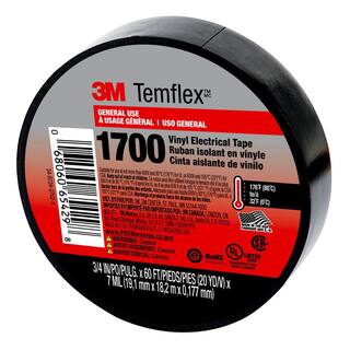 3M Temflex 34 in. x 60 ft. 1700 Electrical Tape Black 1700-1PK-BB40