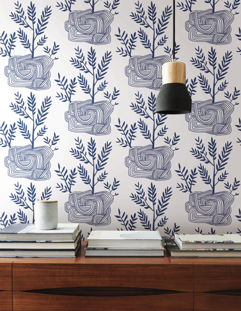 Seedlings Peel & Stick Wallpaper in Blue from the Risky Business III Collection