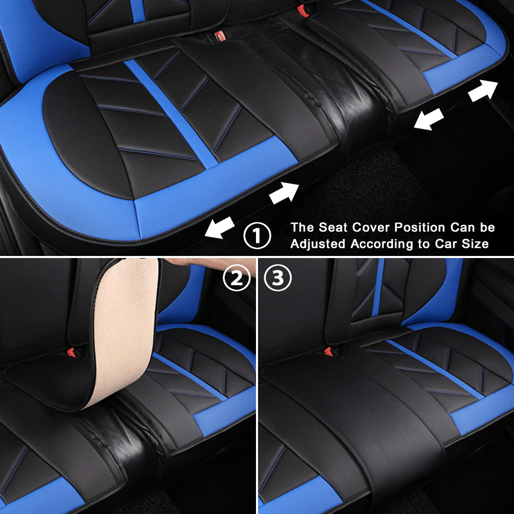 OTOEZ Car Seat Covers Full Set Leather Front Back 5 Seats Protector Cushion Universal Fit