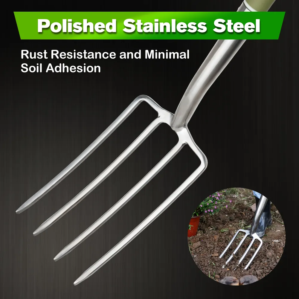 Worth Heavy Duty Stainless Steel Head TPR Grip D shape Handle Garden Hand Tools Fork