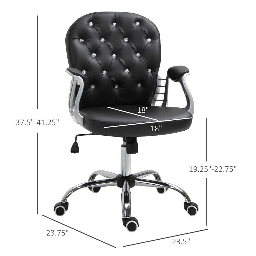 Vinsetto 23.5 in. x 23.75 in. x 41.25 in. Black Polyester Middle-Back Tufted Height-Adjustable Executive Chair with Arms 921-169V81BK