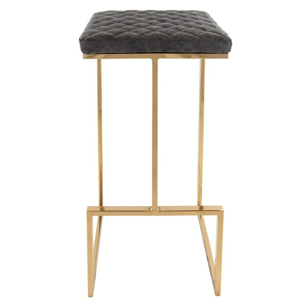 LeisureMod Quincy Modern tufted Leather Barstool Gold Metal Frame Set of 2 - 29