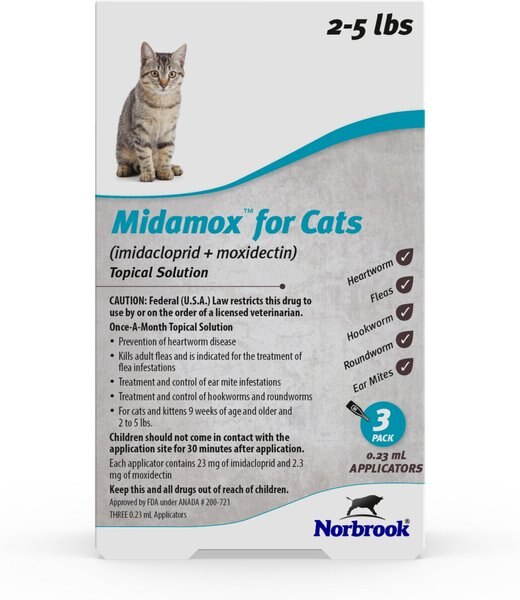 Midamox Topical Solution for Cats， 2-5 lbs (Teal Box)