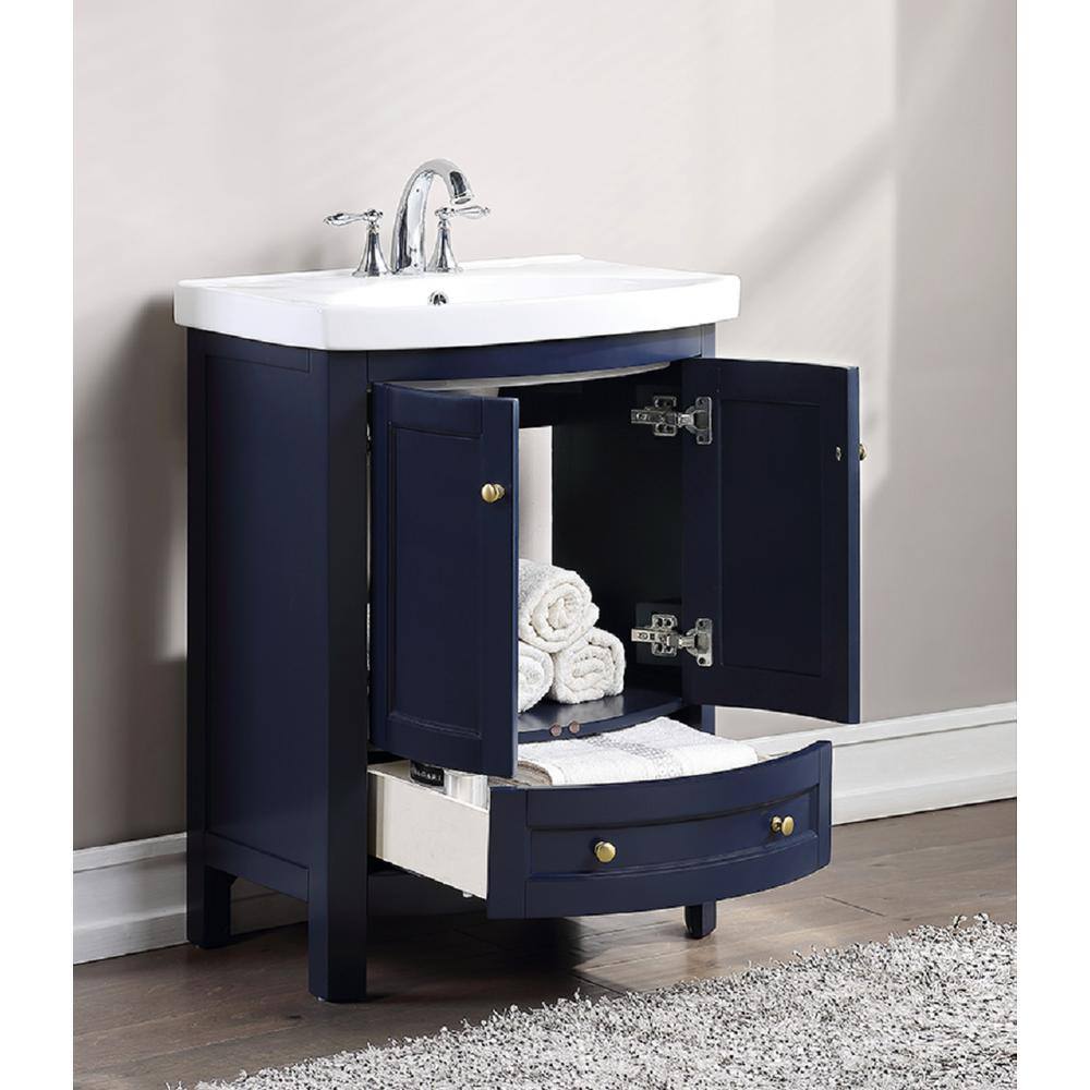 Runfine 24 in. W x 19 in. D x 34 in. H dark blue Bathroom Vanity with Vitreous China Top and Basin in White RFVA0069B