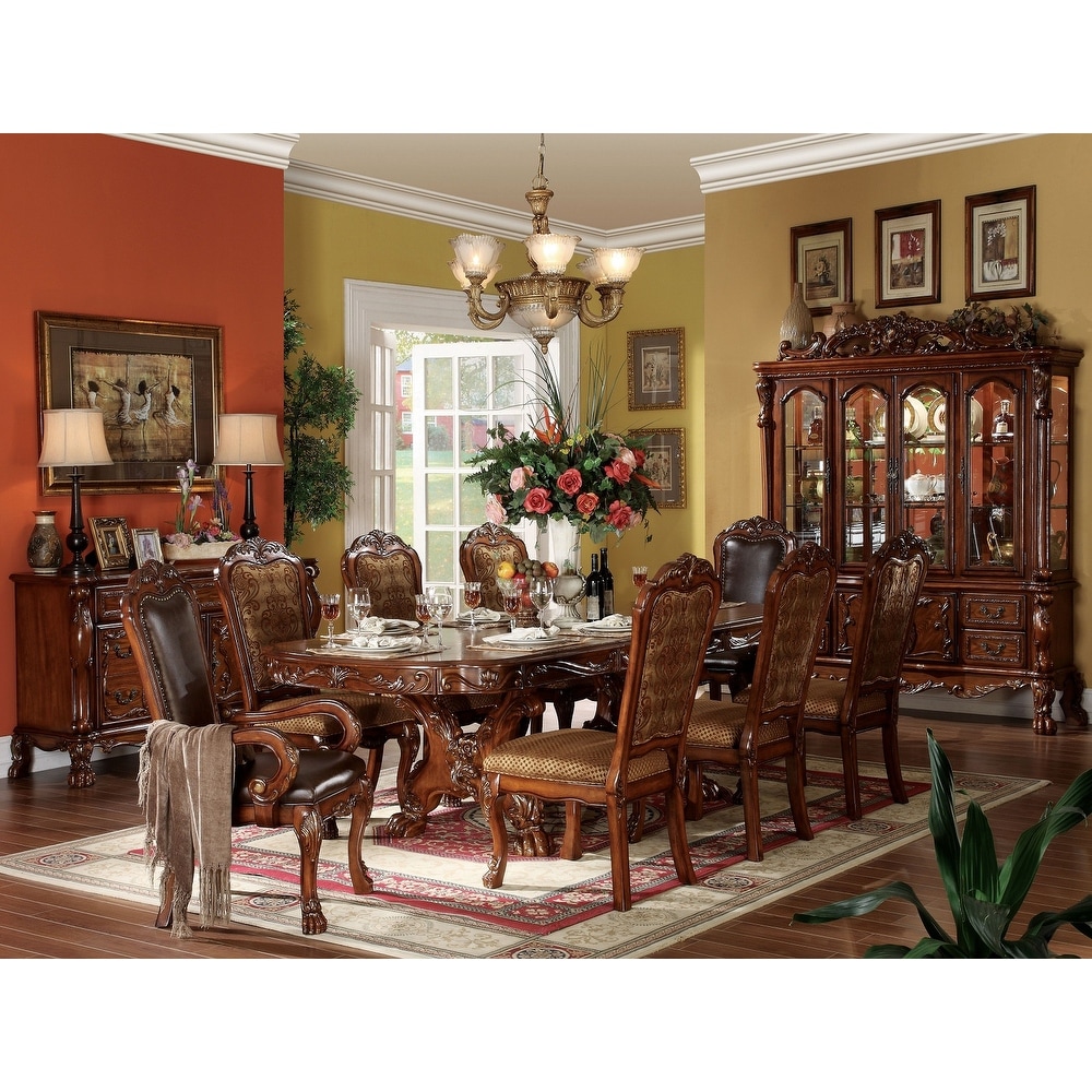 Wooden Oak Dining Table with Double Pedestals in Cherry Oak   Cherry Oak