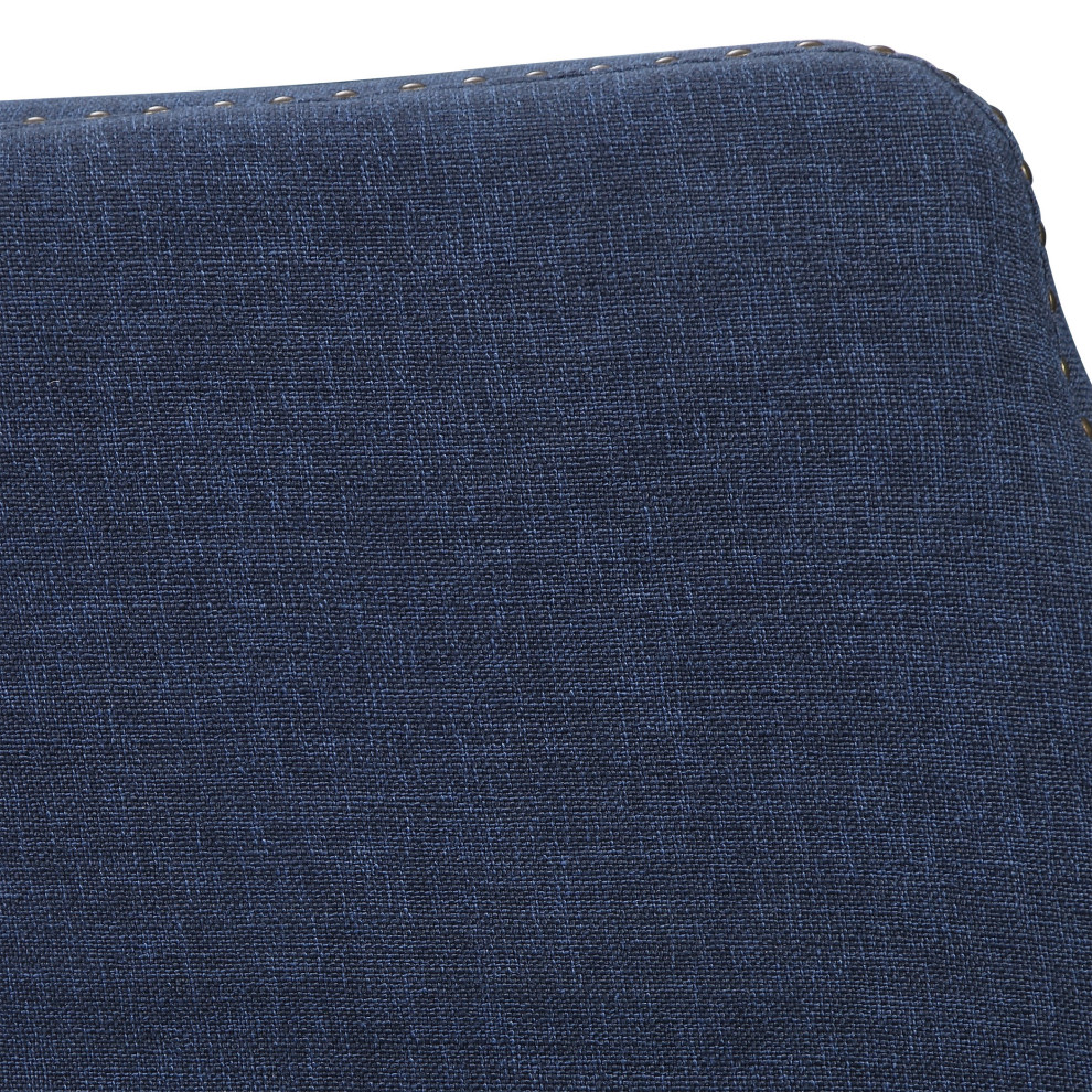 Luxe Dark Blue Denim Fabric Accent Chair Wing Arm Nailhead Trim Casual Bronze   Transitional   Armchairs And Accent Chairs   by My Swanky Home  Houzz