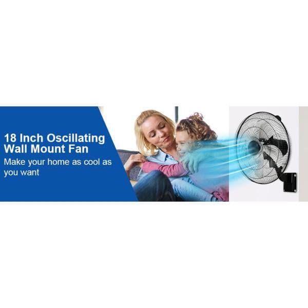 Aoibox 18 in IndoorOutdoor Black Household Commercial 5Speed Settings Wall Mount Fan 90Degree Horizontal Oscillation