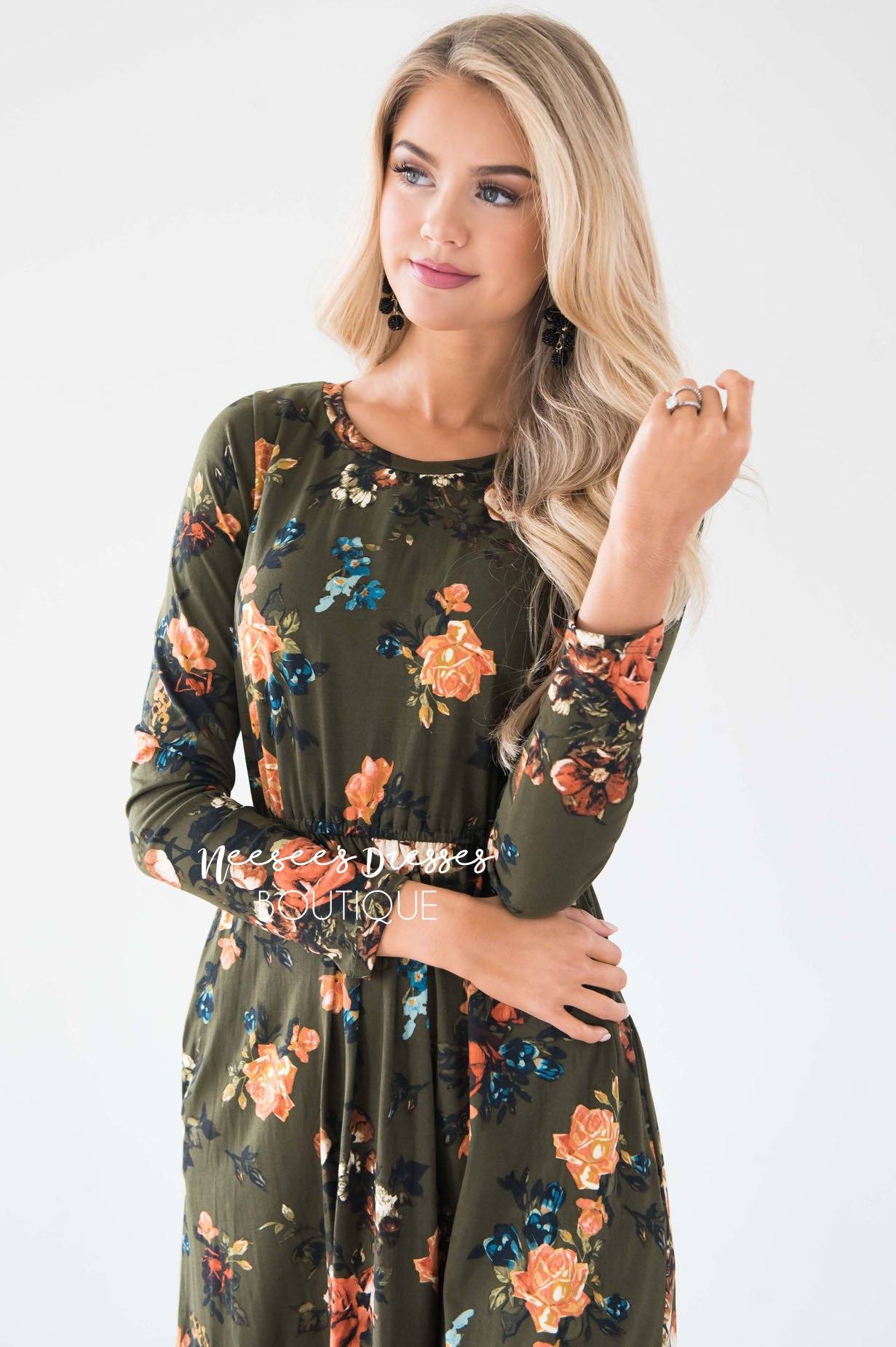 Olive In Bloom Long Sleeves Dress