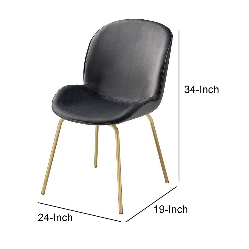 Side Chair with Padded Seat and Metal Legs， Set of 2， Gray and Gold