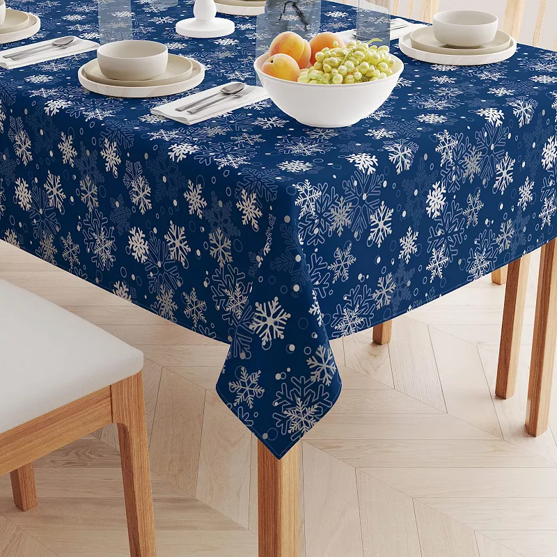 Square Tablecloth， 100% Polyester， 60x60， Winter Blue Snowflakes