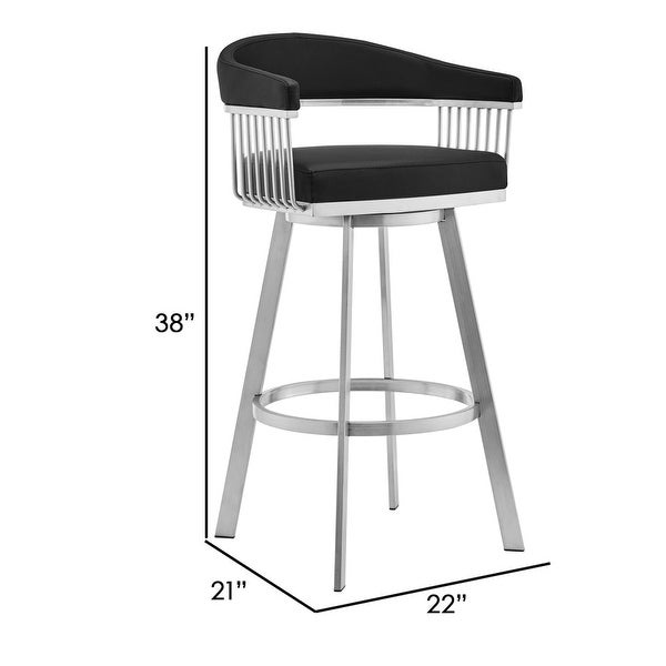 Lif 29 Inch Swivel Barstool Chair， Slatted Arms， Steel - 21L X 22W X 38H