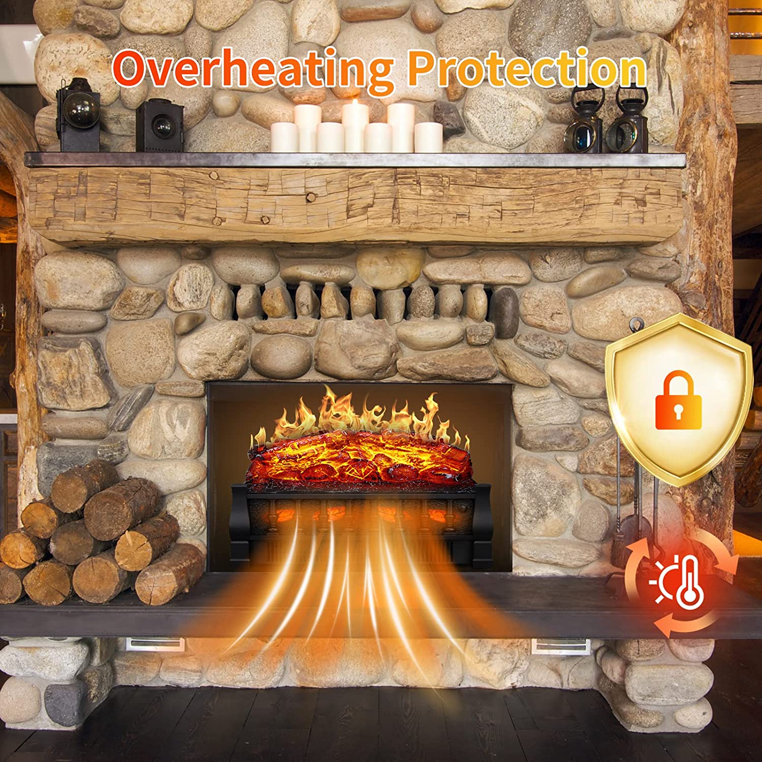 R.W.FLAME Electric Fireplace, Electric Fireplace Log Set Heater with Remote Control, Realistic Flame&Ember Bed, Portable, Infrared, Overheating Safety System, 750W/1500W