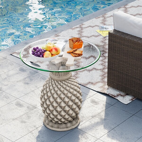 Outdoor Side Table，Concrete End Table w Pineapple Stand