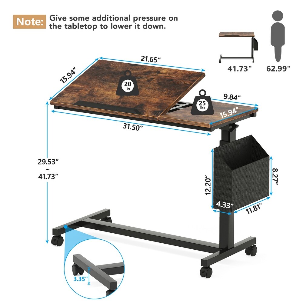 Adjustable C Shaped End Table with Tiltable Drawing Board