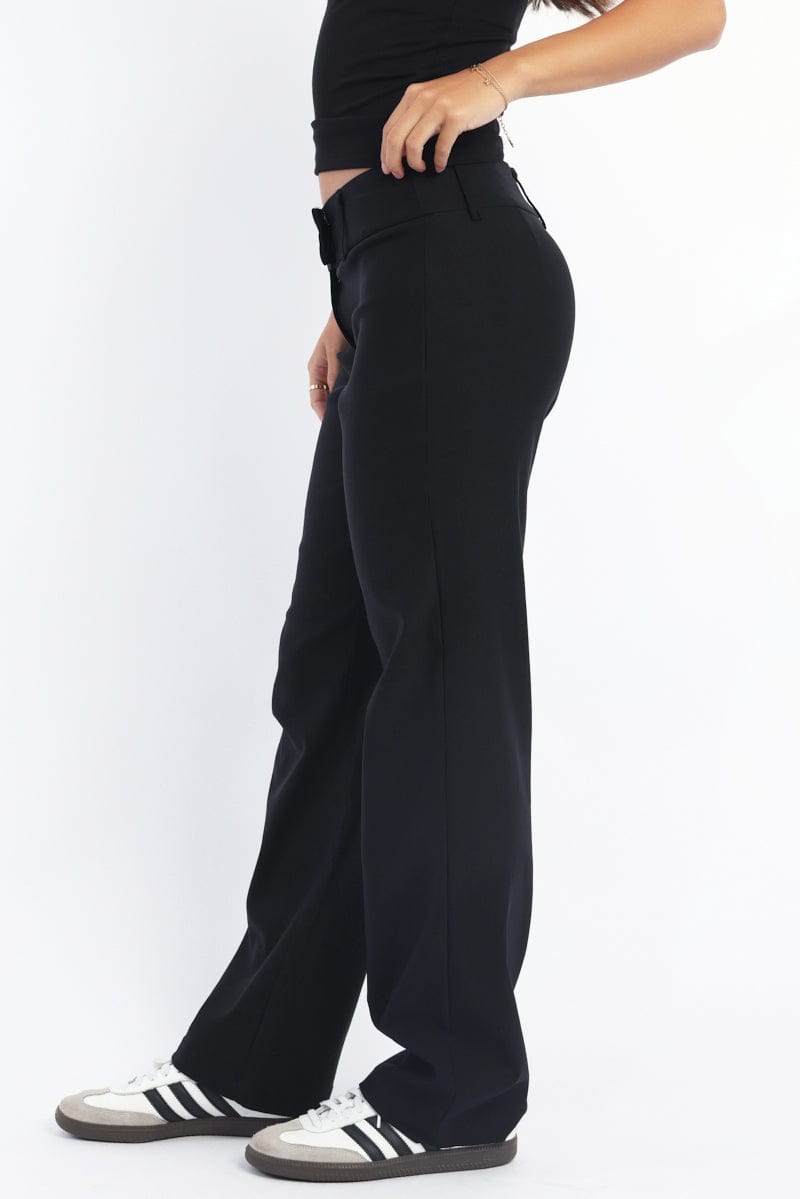 Black Straight Fit Low Rise Pants