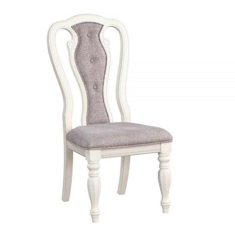 Fil 23 Inch Dining Side Chair Set of 2  Tufted Gray Fabric  Queen Anne