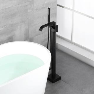 Miscool San 1-Handle Floor Mount Roman Tub Faucet Bathtub Filler with Hand Shower in Matte Black SHSMDH10C008MBH