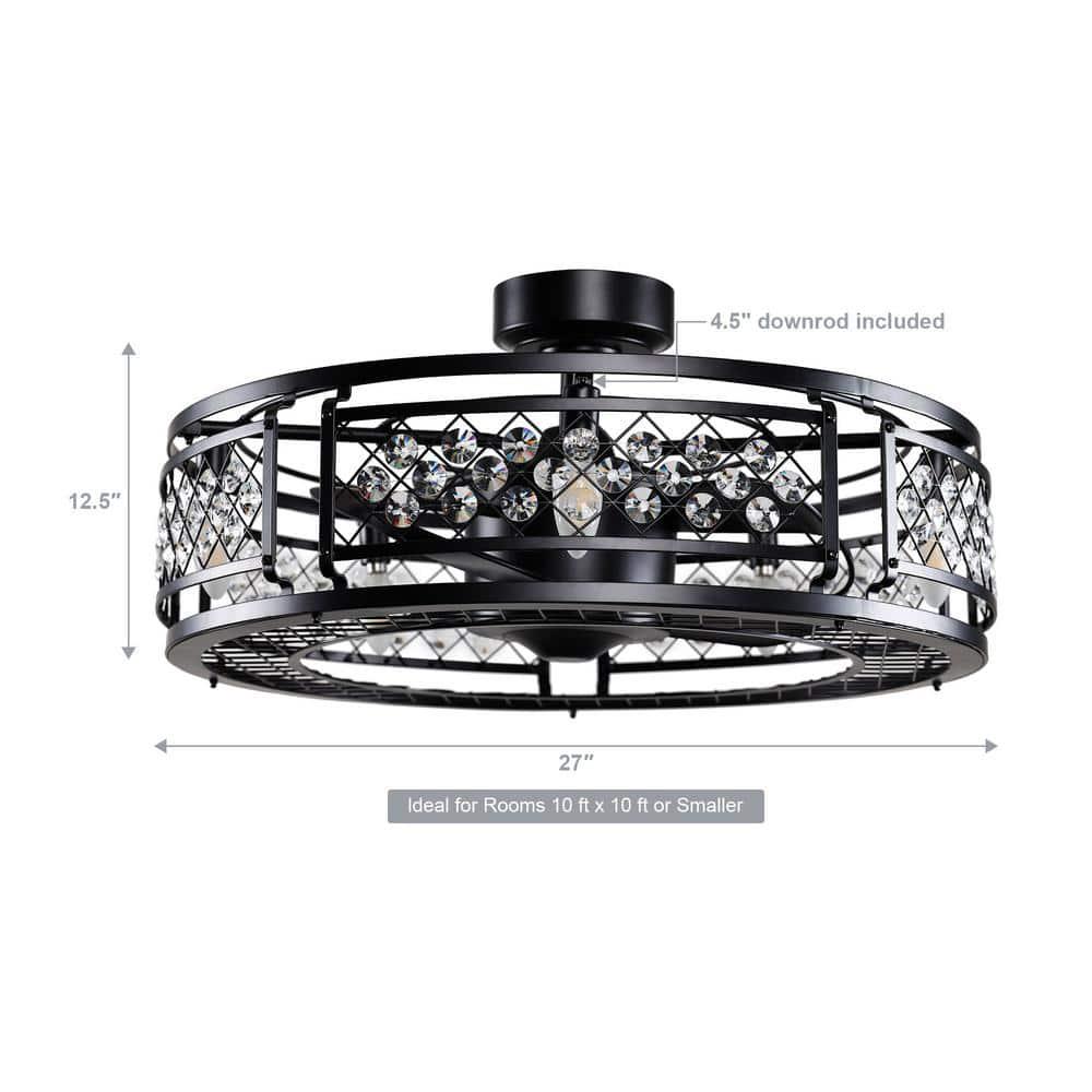 Parrot Uncle Wright 27 in Indoor Black Crystal Caged Low Profile Ceiling Fan with Light Kit and Remote Control