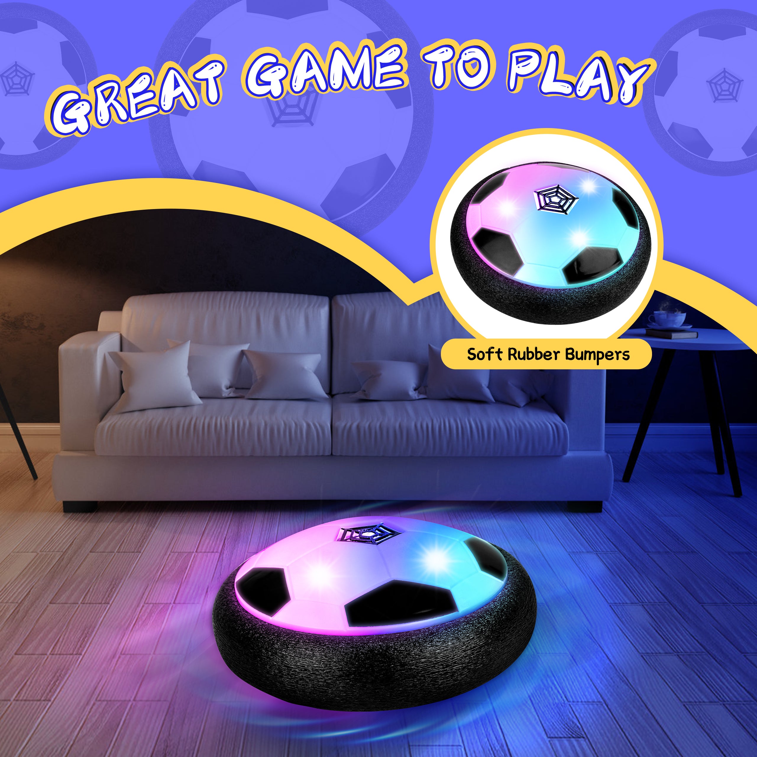 Beefunni Hover Soccer Ball Toys for Boys and Girls，2 LED Light Soccer Balls with Foam Bumper Christmas Birthday Gifts for Age 3-8 Year Old Kids