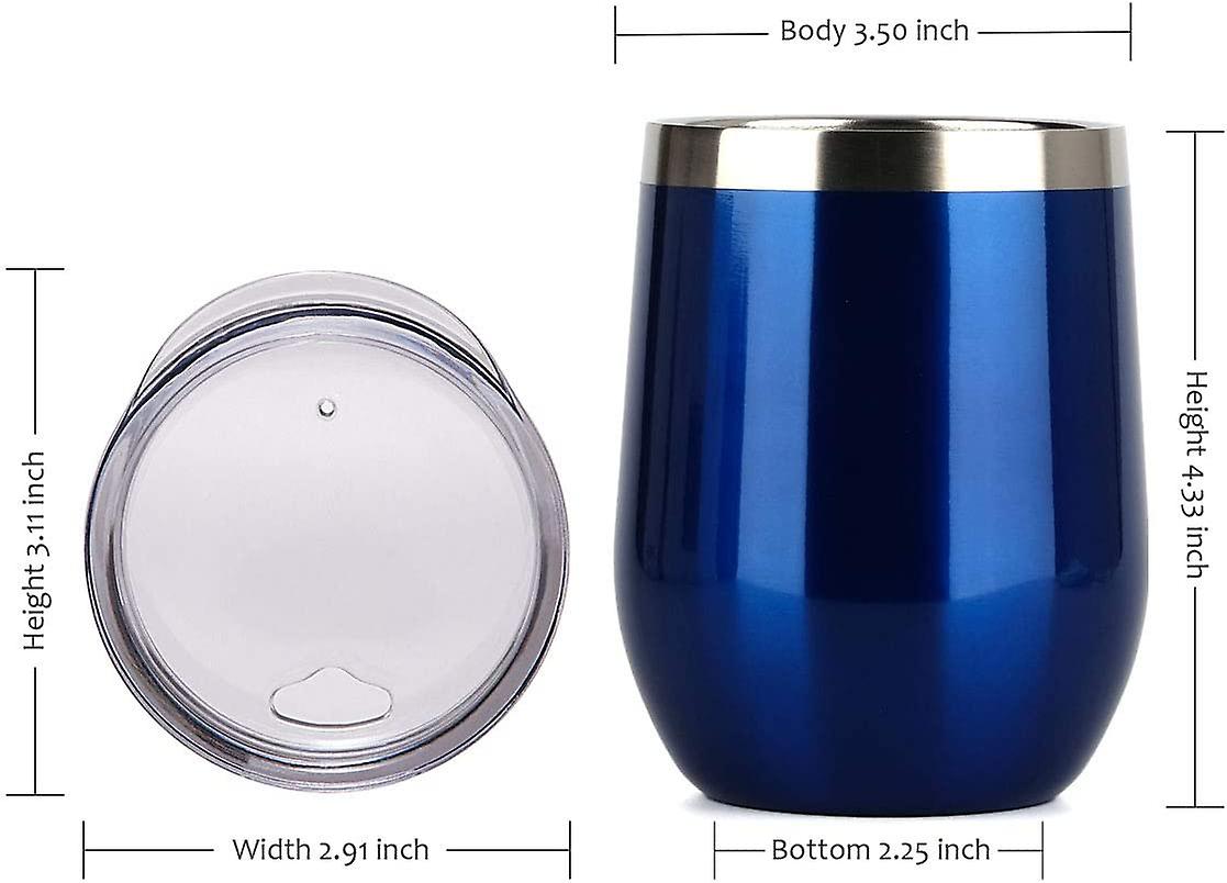 Insulated Wine Tumbler With Lid (glass Blue)， Stemless Stainless Steel Insulated Wine Glass 12oz， Double Wall Durable Coffee Mug， For Champaign， Cockt