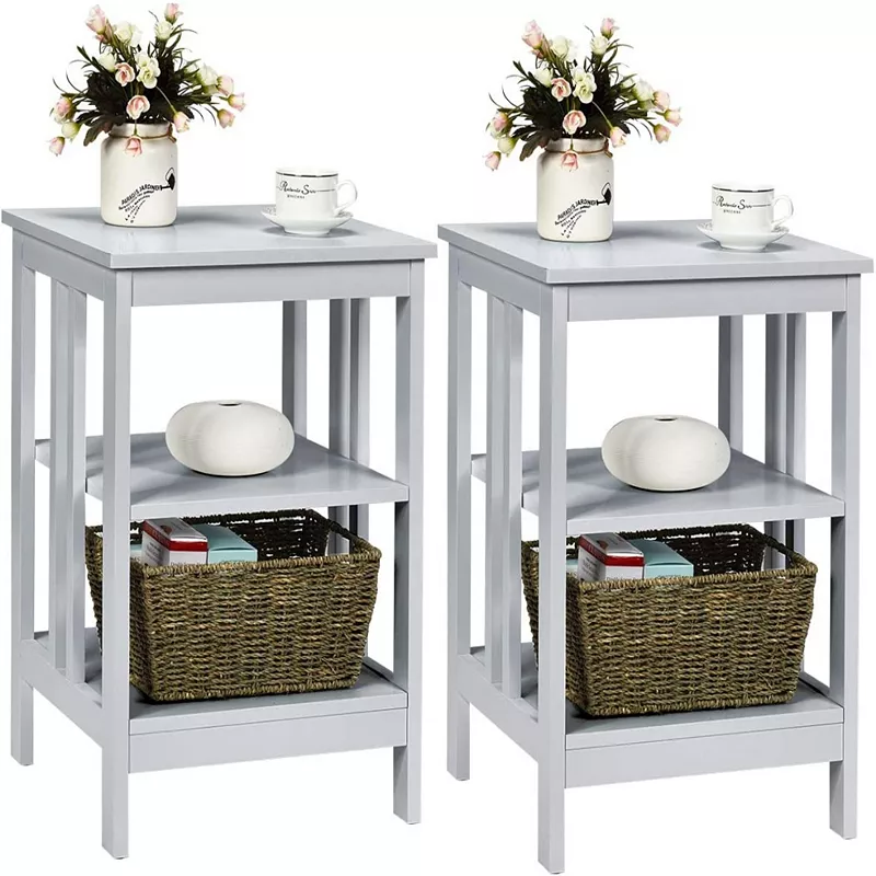 2 Pieces 3-Tier Nightstand with Reinforced Bars and Stable Structure