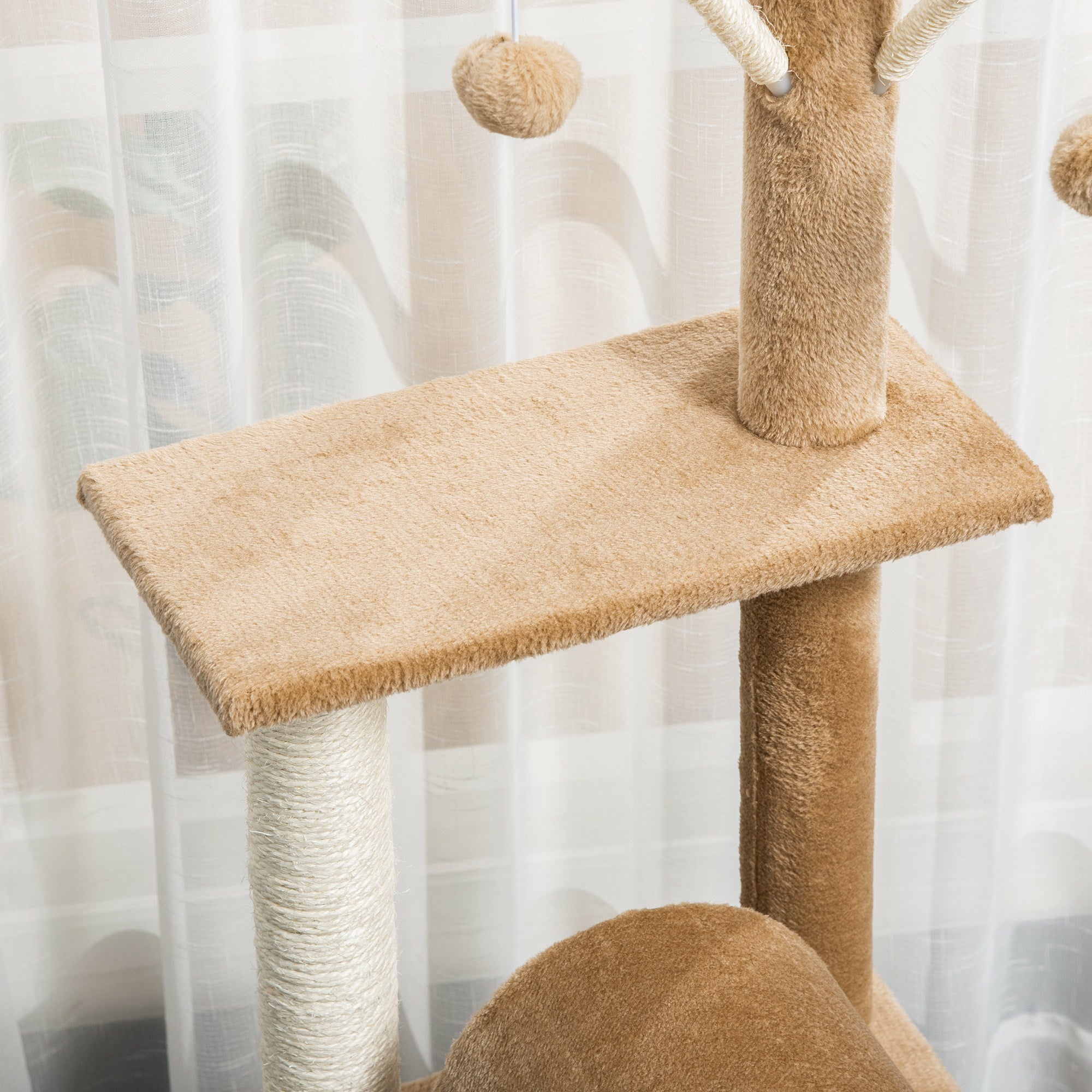 PawHut Cat Tree for Indoor Cats Cat Condo Kitty Tower with Scratching Post， Elevated Fun Cat Beds， Tunnel， Cat String Toys， 16