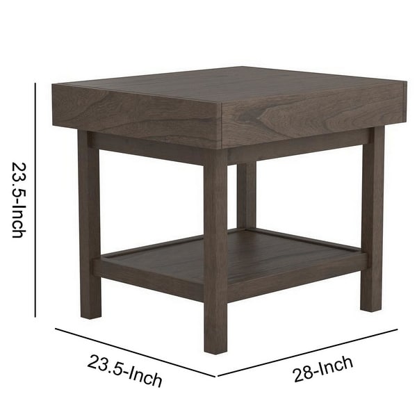 Rectangular Wooden Top End Table with 1 Hidden Drawer， Taupe Gray