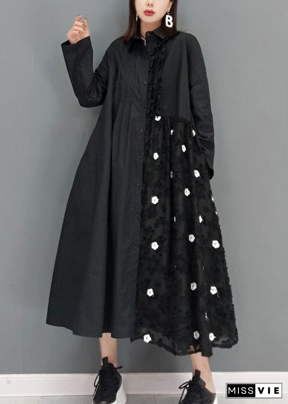 Bohemian Black lace Patchwork shirt Dresses Spring