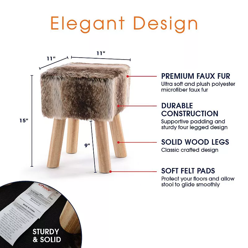 Cheer Collection Faux Fur Wood Leg Stool Brown - Square and Round