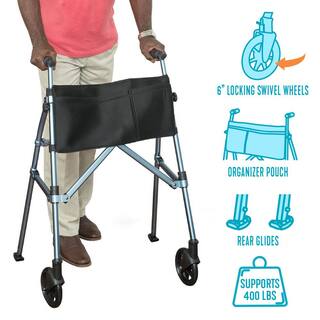 Stander EZ Fold-N-Go Walker Short Lightweight Junior Folding Walker for Seniors and Adults Regal Rose 4320-RR