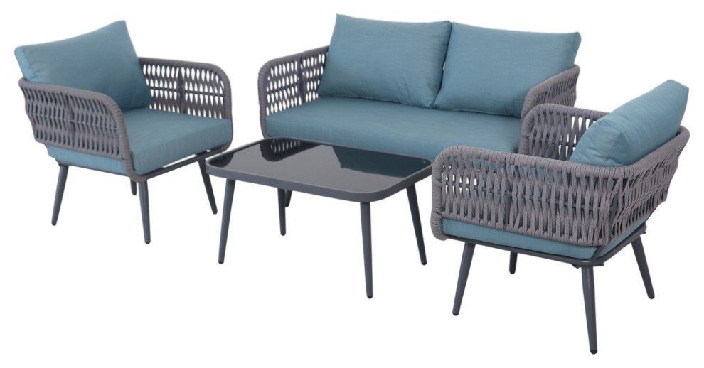 4 Piece Caicos Outdoor Patio Conversation Set With Cushions   Midcentury   Outdoor Lounge Sets   by Northlight Seasonal  Houzz