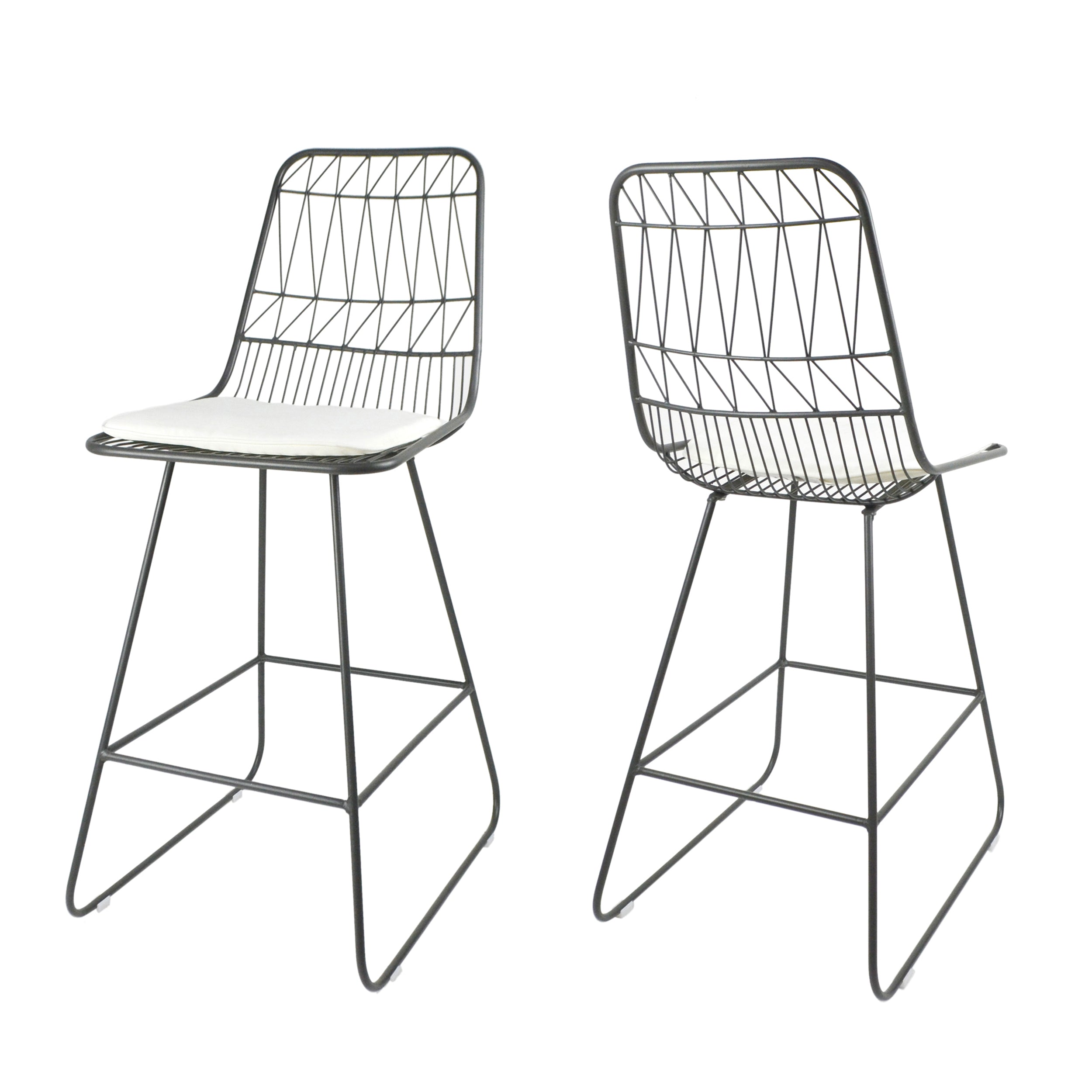 Hedy Outdoor Wire Counter Stools with Cushions (Set of 2)