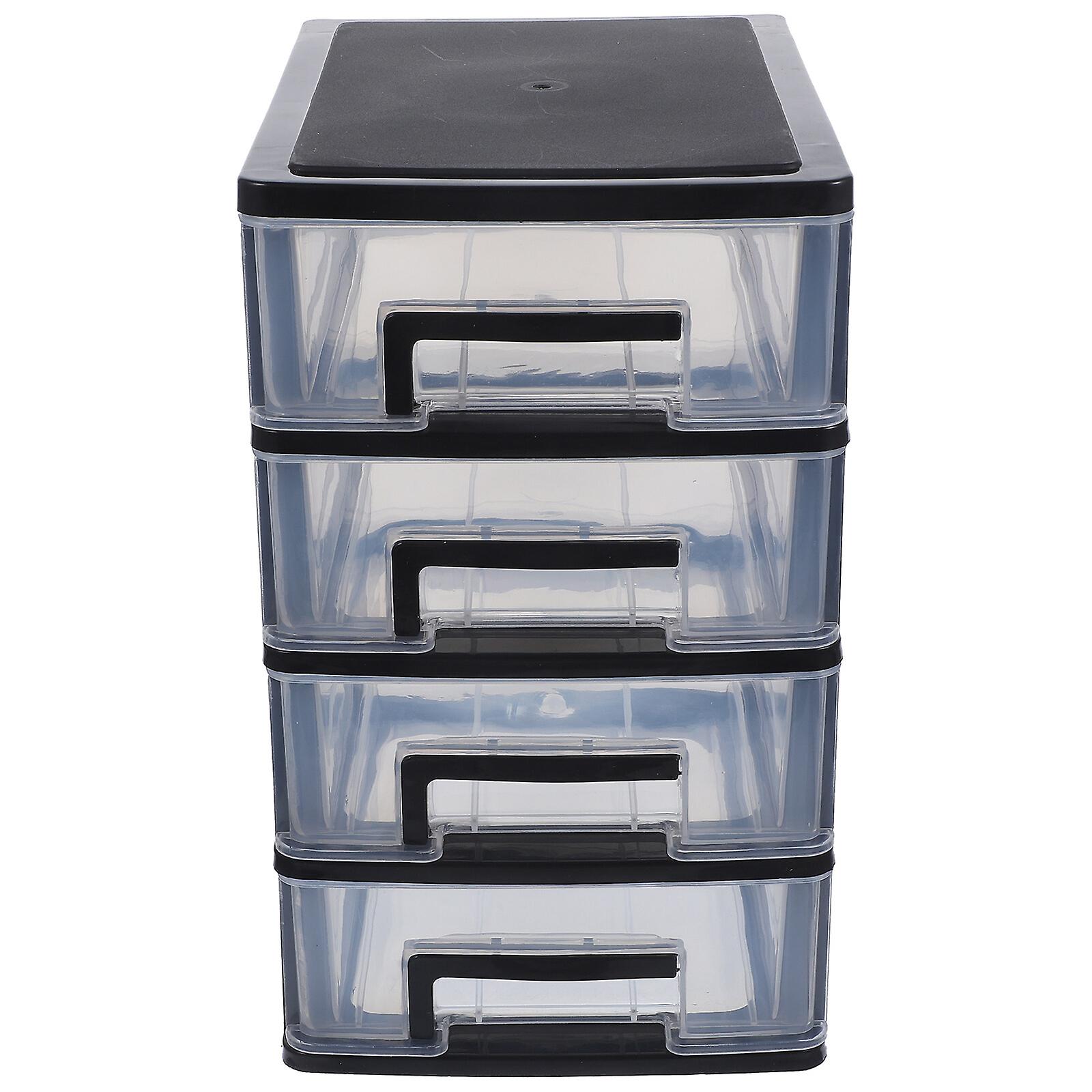 Four-layer Storage Cabinet Plastic Drawer Type Closet Portable Multifunction Dustproof Storage Rack Organizer Furniture (black And Transparent)