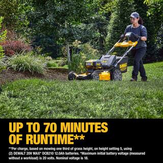 DEWALT 20V MAX 21 in. Battery Powered Self Propelled Lawn Mower with (2) FLEXVOLT 12Ah Batteries  Charger DCMWSP255Y2