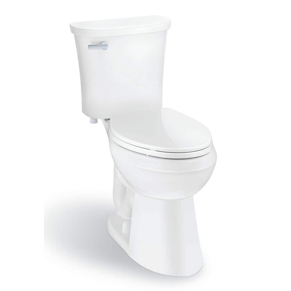 Glacier Bay Power Flush 2-Piece 1.28 GPF Single Flush Elongated Toilet in White with Slow-Close Seat Included (9-Pack) N2450E